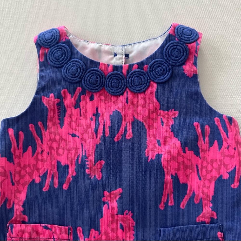 Lilly Pulitzer 6-12 Months Baby Girl Shift Dress Giraffe Neck In Neck Pink Blue - Picture 7 of 7